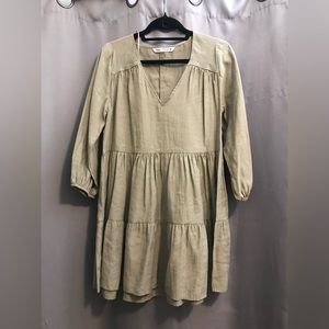 Zara long sleeve tan knee length dress size s